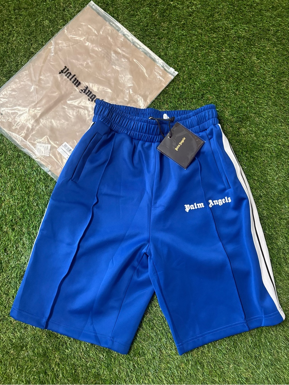 Palm Angels Royal Blue Athletic Track Shorts with White Side Stripe